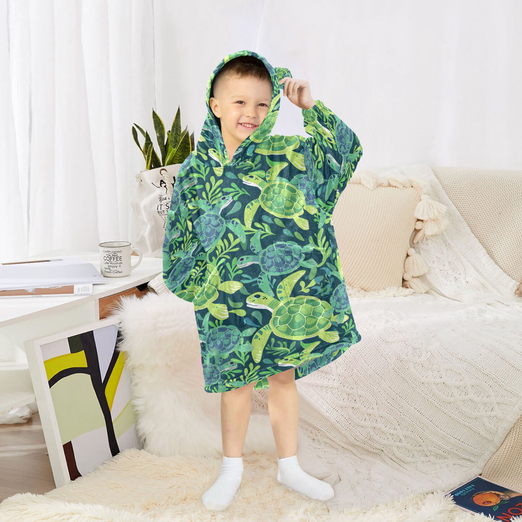 joogoo Blanket Hoodie for Cute Turtles and Seaweed Oversize Sweatshirt 3-14 YR L