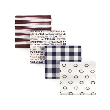 Hudson Baby Boy and Girl Flannel Receiving Blanket, Football, 4 Pack