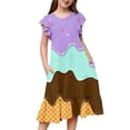 thumbnail image 3 of Gunia Summer Dresses For Girls Sleeveless Casual Party Wear Ice Cream Print Tiered With Flutter Sleeves Kids Comfortable Elastic Waist Sundress For Holiday Beach Purple 6-15 Years, 3 of 6