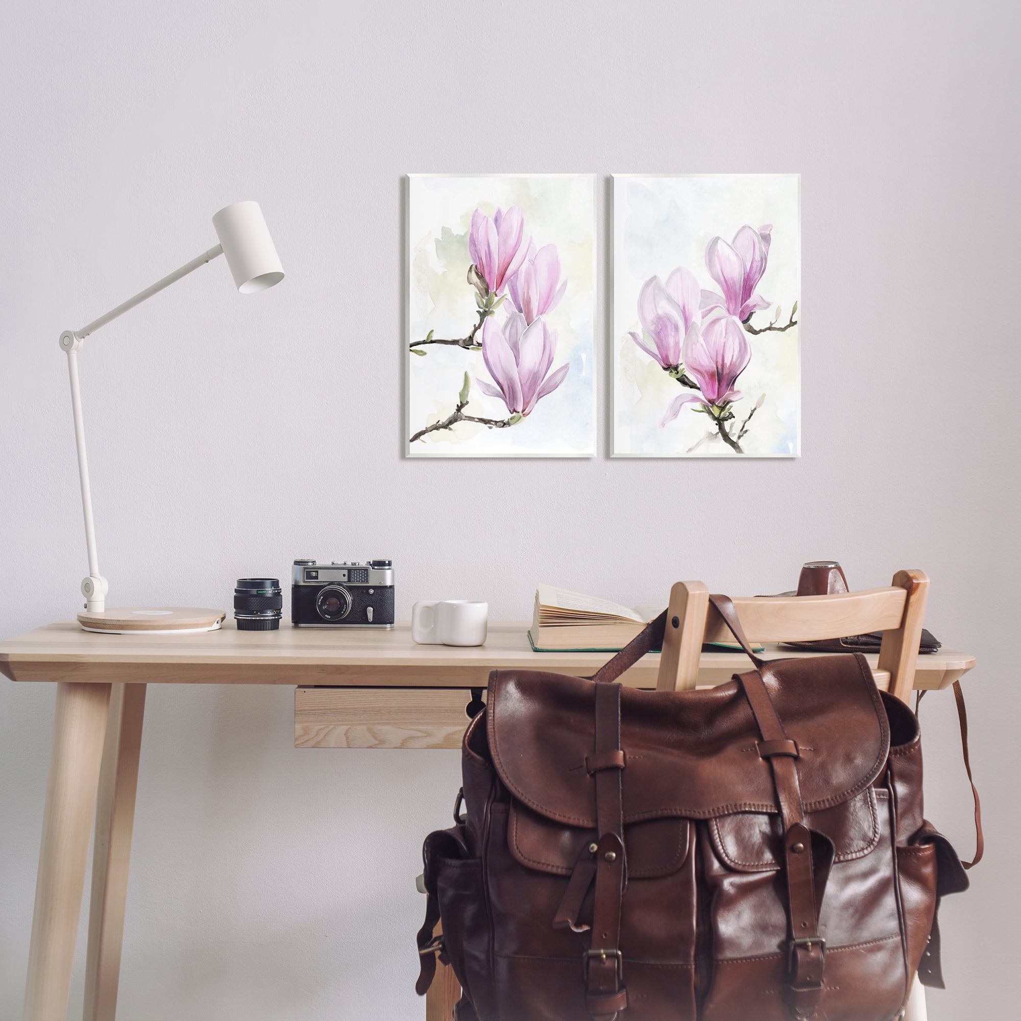 Stupell Pink Magnolia Flower Blossoms Botanical & Floral Painting Wall Plaque Unframed Art Print Wall Art, Set of 2