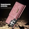 thumbnail image 7 of ELEHOLD Stylish Wallet Case for  Samsung Galaxy S23 Ultra, Flip Card Slots Diamond Bling Sparkle Design RFID Blocking Detachable Shoulder Strap for Girls Women Purse Case, Pink, 7 of 7