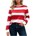 thumbnail image 2 of Warop Women's Striped Shirt Long Sleeve Crewneck Pullover Top Slim Fit Casual Basic Tees Fall Outfits, 2 of 7
