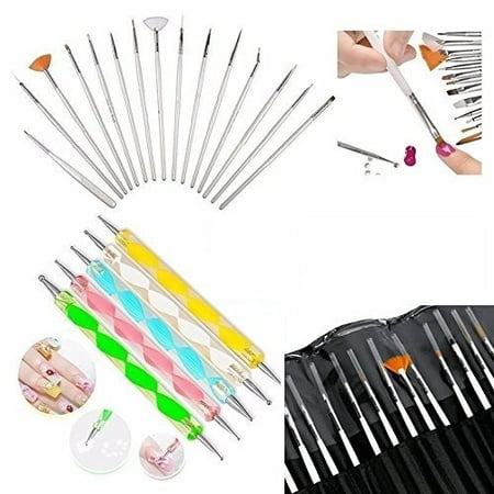 Glam Hobby 20pc Nail Art Manicure Pedicure Beauty Painting Polish Brush and Dotting Pen Tool Set for Natural, False, Acrylic and Gel