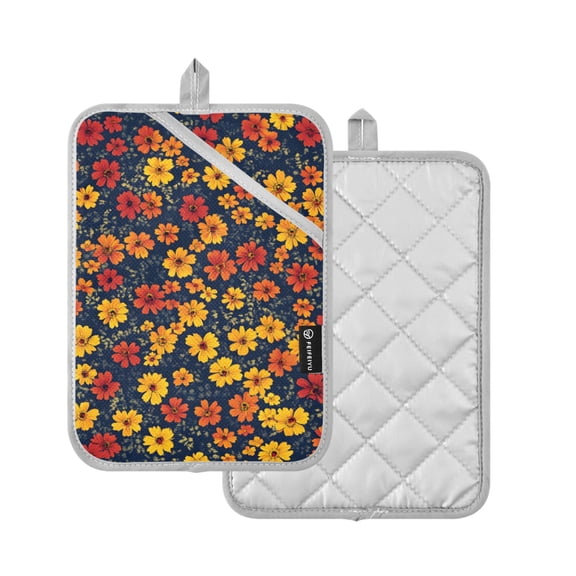 Yayeee Pot Holders Kitchen Heat Resistant with Pocket 7"x9.8" Cotton Oven Cooking Hot Pads, Yellow Floral