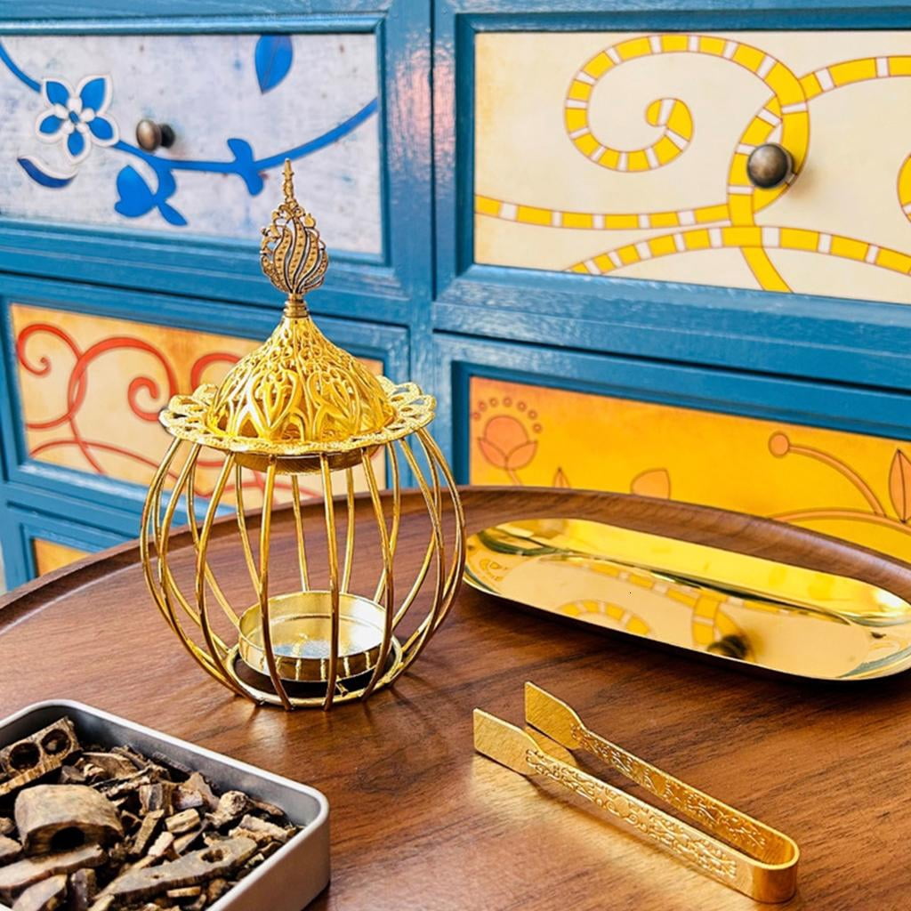 Incenses Burners for Meditations and Home Decors Metal Censers Tealight Holder with Tray and Tongs Set