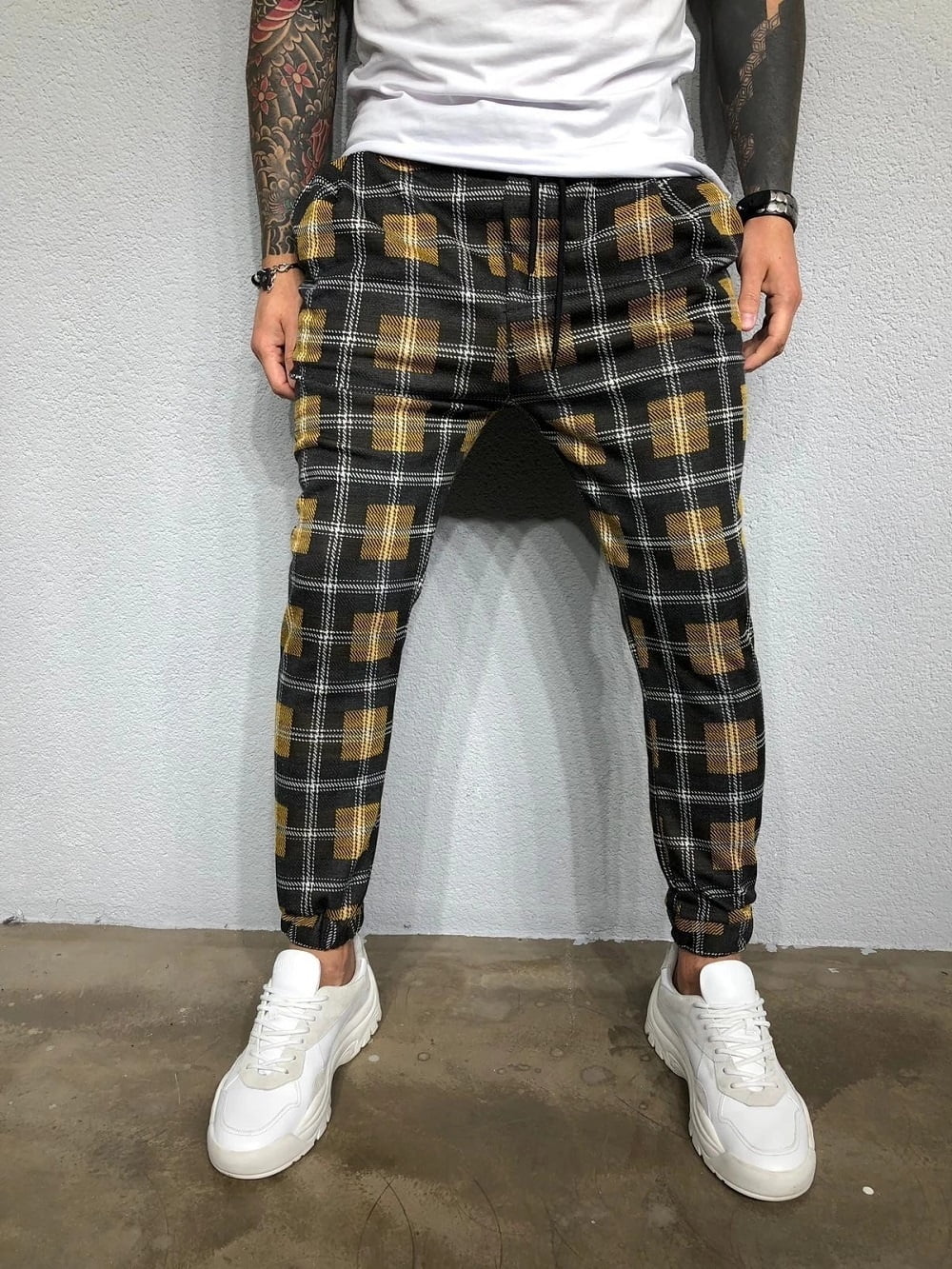 beige plaid pants mens