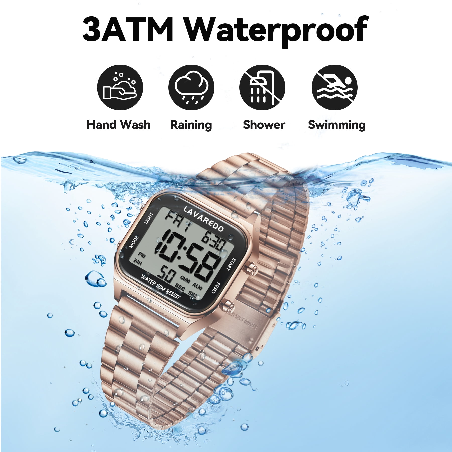 Men's Digital Sport Watch - LED Display, Stainless Steel Strap, Date, Alarm, Stopwatch,Water-Resistant Man Watch Ideal Gift for Men