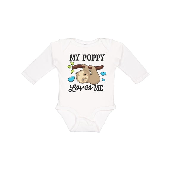 Inktastic My Poppy Loves Me with Sloth and Hearts Boys or Girls Long Sleeve Baby Bodysuit