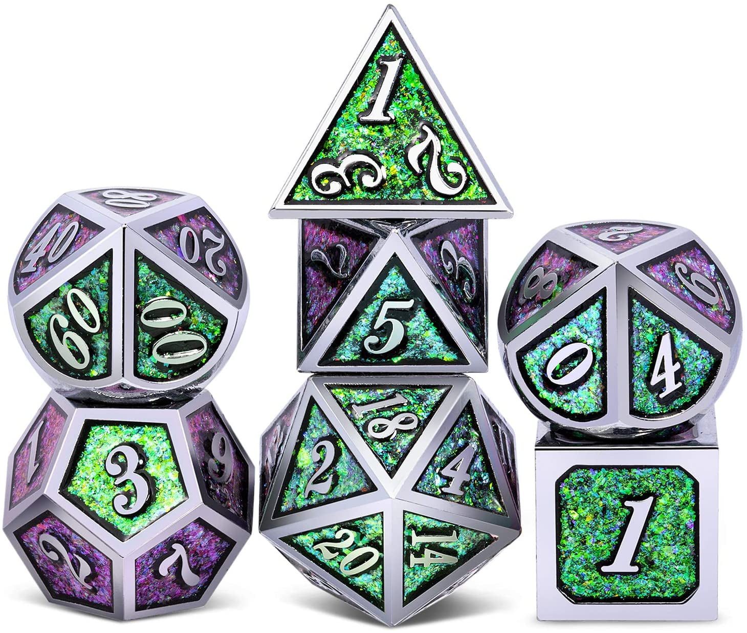  RPG Dungeons And Dragon Ancient Purple DND Dice Set 7pcs with Metal Carry Case