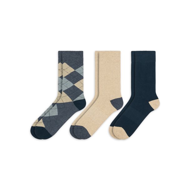 Men's Combed Cotton Patterned Crew Socks ,3 Pack