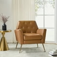 thumbnail image 2 of Faux Leather Accent Chair, Comfy Upholstered Armchair with Gold Legs, Button Tufted Sofa Seat Living Room Bedroom Camel, 2 of 8
