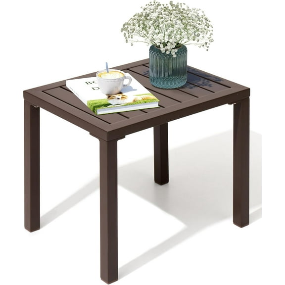 Crestlive Products Outdoor Side Table,Aluminum Rectangular Side/End Table, Small Patio Coffee Bistro Table for Outdoor Indoor (Brown)