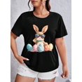 thumbnail image 1 of [Relaxed Fit] Women's Easter Bunny Graphic T-Shirt - Casual Gray Round Neck Short Sleeve Tee with Colorful Egg Design, Soft Polyester Blend, Machine Washable Tee For Adult, Men, Women, Teen, Teenager, 1 of 6