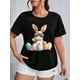 thumbnail image 1 of [Relaxed Fit] Women's Easter Bunny Graphic T-Shirt - Casual Gray Round Neck Short Sleeve Tee with Colorful Egg Design, Soft Polyester Blend, Machine Washable Tee For Adult, Men, Women, Teen, Teenager, 1 of 6