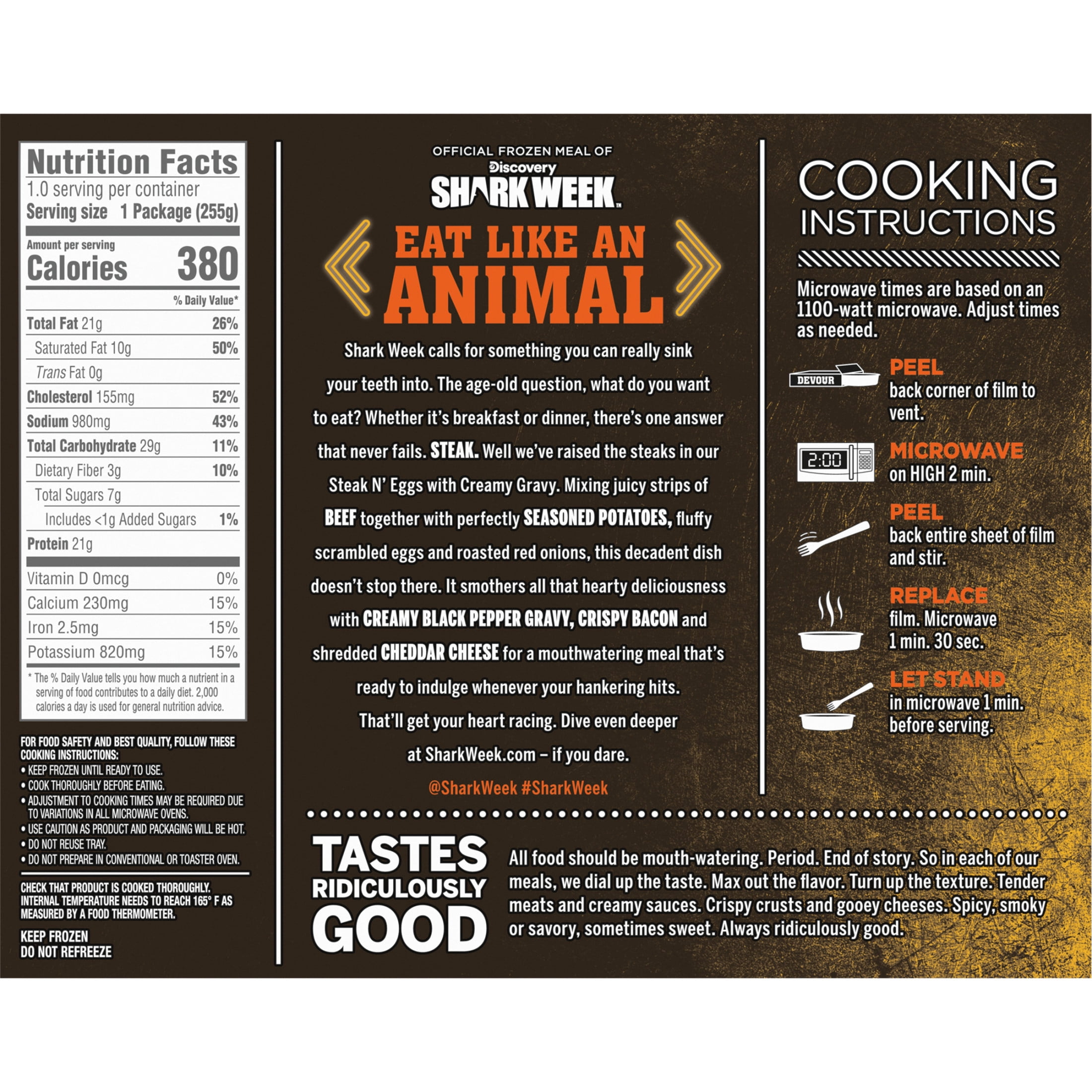 DEVOUR All Day Breakfast Steak N' Eggs with Smoked Bacon, Potatoes, Cheddar Cheese & Creamy Gravy Frozen Meal, 9 oz Box