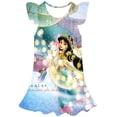 thumbnail image 2 of Año 2023 nueva ropa de niños de Disney, falda bonita informal de verano, falda de cuello redondo de princesa jazmín, vestido de manga de pétalo con estampado 3D 6T Gao Jinjia LED, 2 of 2