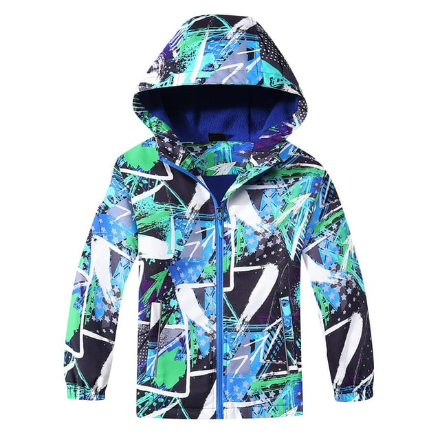 SYVGVA Veste à Capuche Rigide pour Garçons et Filles, Imperméable, Imprimée, Manteau Décontracté pour Enfants, Bleu, 6 Ans