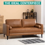 Naomi Home Marisa Top Grain Genuine Leather Sofa - Revel in Exquisite Leather Opulence - Unparalleled Luxury Mid-Century Leather Sofa - Embodiment of Cozy Lounging and Contemporary Design, Tan