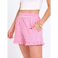 thumbnail image 6 of ANRABESS Womens Ruffle Boxer Shorts Pajama Gingham Shorts Summer Casual Lounge Sleep Plaid Beach Bottoms Pockets 2026 Trendy Pink White Plaid Large, 6 of 9