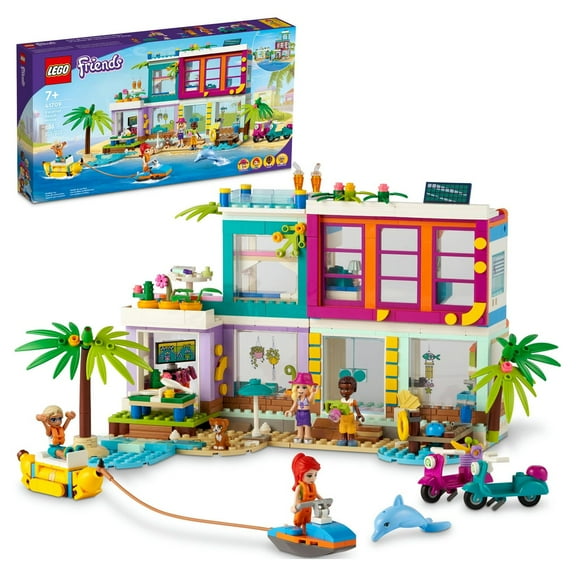 LEGO Friends Vacation Beach House 41709 Building Kit; Gift For Kids Aged 7 ; Includes a Mia Mini-Doll, Plus 3 More Characters and 2 Animal Figures to Spark Hours of Imaginative Role Play (686 Pieces)