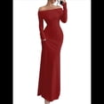 thumbnail image 3 of Vestido Ajustado de Larga con Hombros Descubiertos para Mujer, Elegante Vestido para Cóctel o Fiesta Vino Tinto XXL, 3 of 9