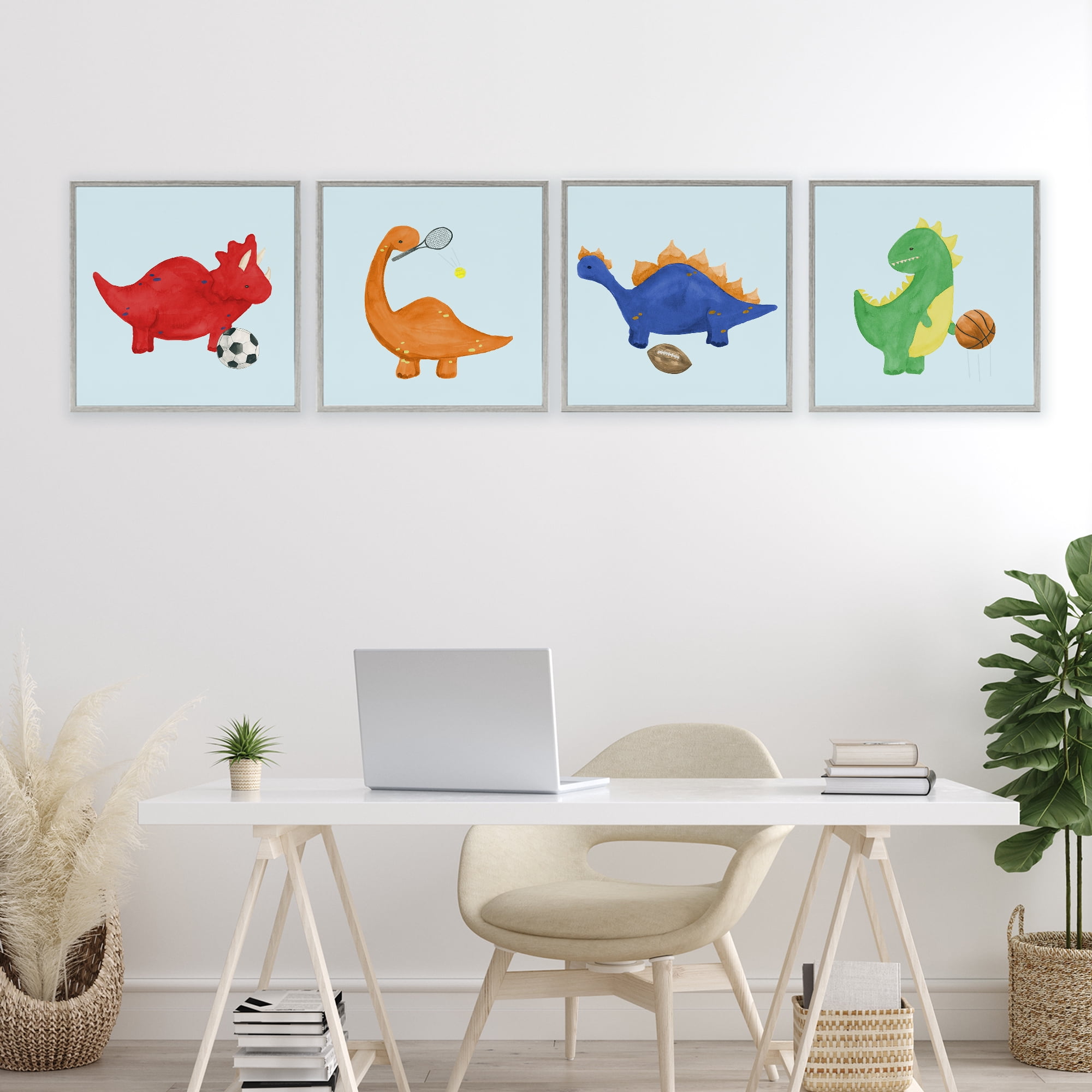 Stupell Industries Cute Animals Playing Sports 4 Piece Gray Framed Giclee Art Set, design by Lucille Price