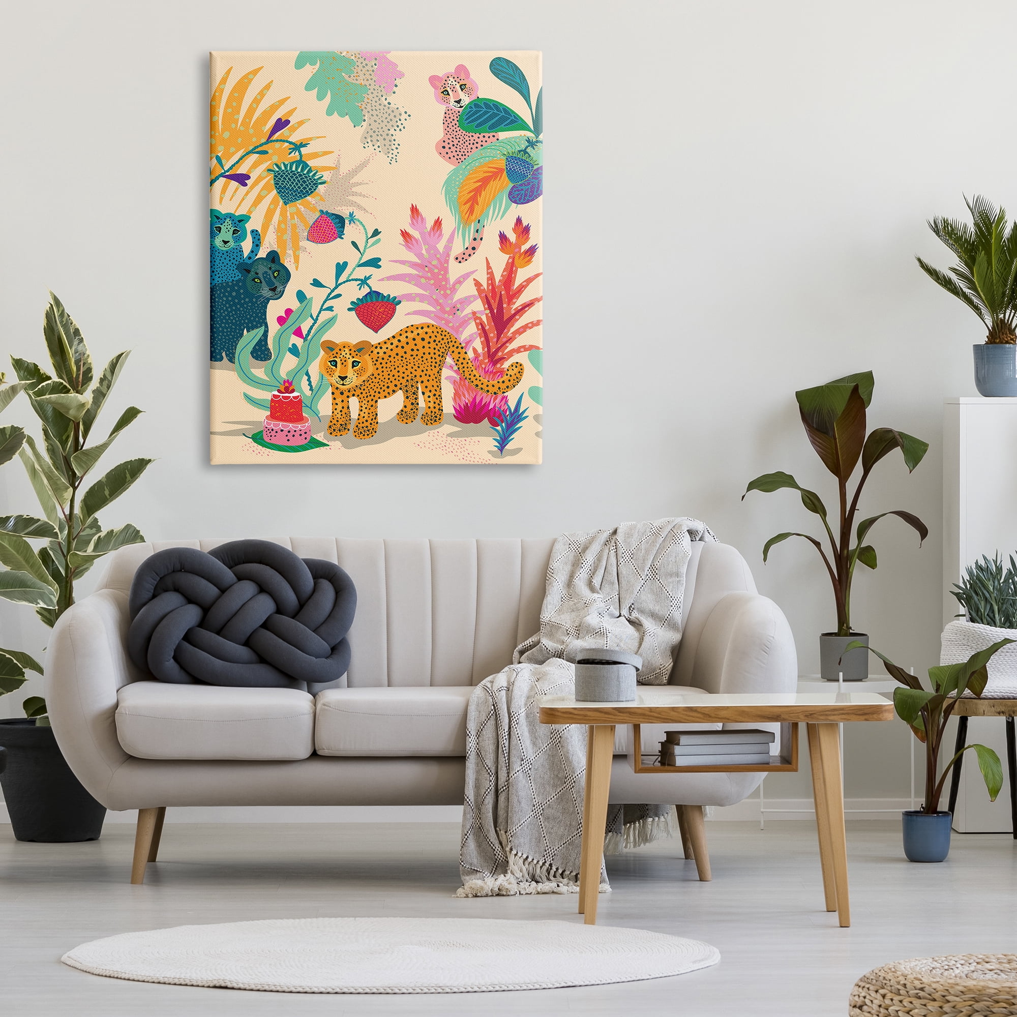 Stupell Industries Spotted Leopards with Cake Animals & Insects Painting Gallery Wrapped Art Print Wall Art, 36 x 48