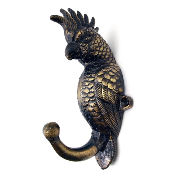 5MOONSUN5 Cast Iron Decor Decorative Parrot Wall Hook, 7 x 3 inches, Black and Gold Vintage Design, Heavy-Duty Coat and Hat Hanger with Mounting Hardware