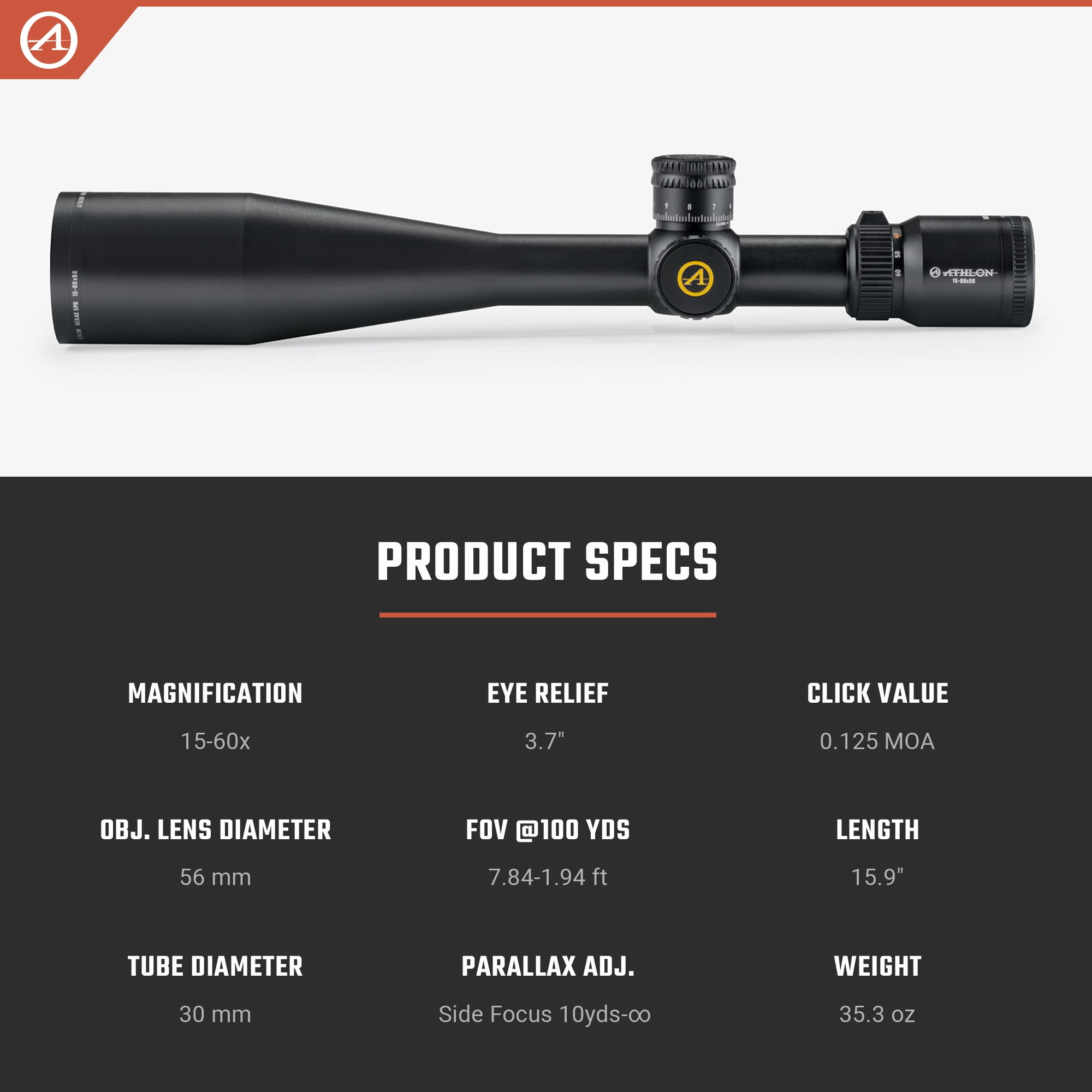Athlon Optics Heras SPR 15-60x56 BLR2 SFP MOA Reticle