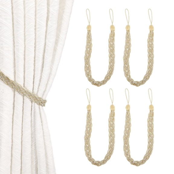 Uxcell 4 Pcs Curtain Tiebacks, 56cm/22 Braided Drapery Holdback Holder Curtain Ties Holdbacks Elegant Window Rope Tie Back, Dark Beige