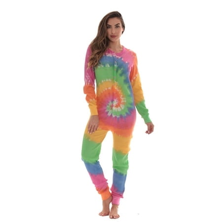 followme Womens Tie Dye Henley Thermal Onesie 6769-10363-XS