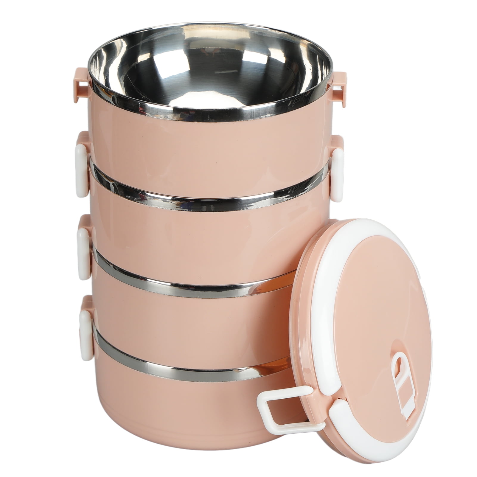 Stainless Steel Bento Box ,Adult Lunch Box Set, Portable Insulated Lunch Containers StackableLeakproof Food Container for Adults Office Outdoor[Four Layers Nordic Pink]