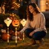 Halloween Solar Stake Lights Outdoor, 6 Pack Waterproof LED Ghost & Pumpkin Pathway Lights with 6.6FT Connector Cable, Auto On/Off for Yard Garden Patio Party Decorations