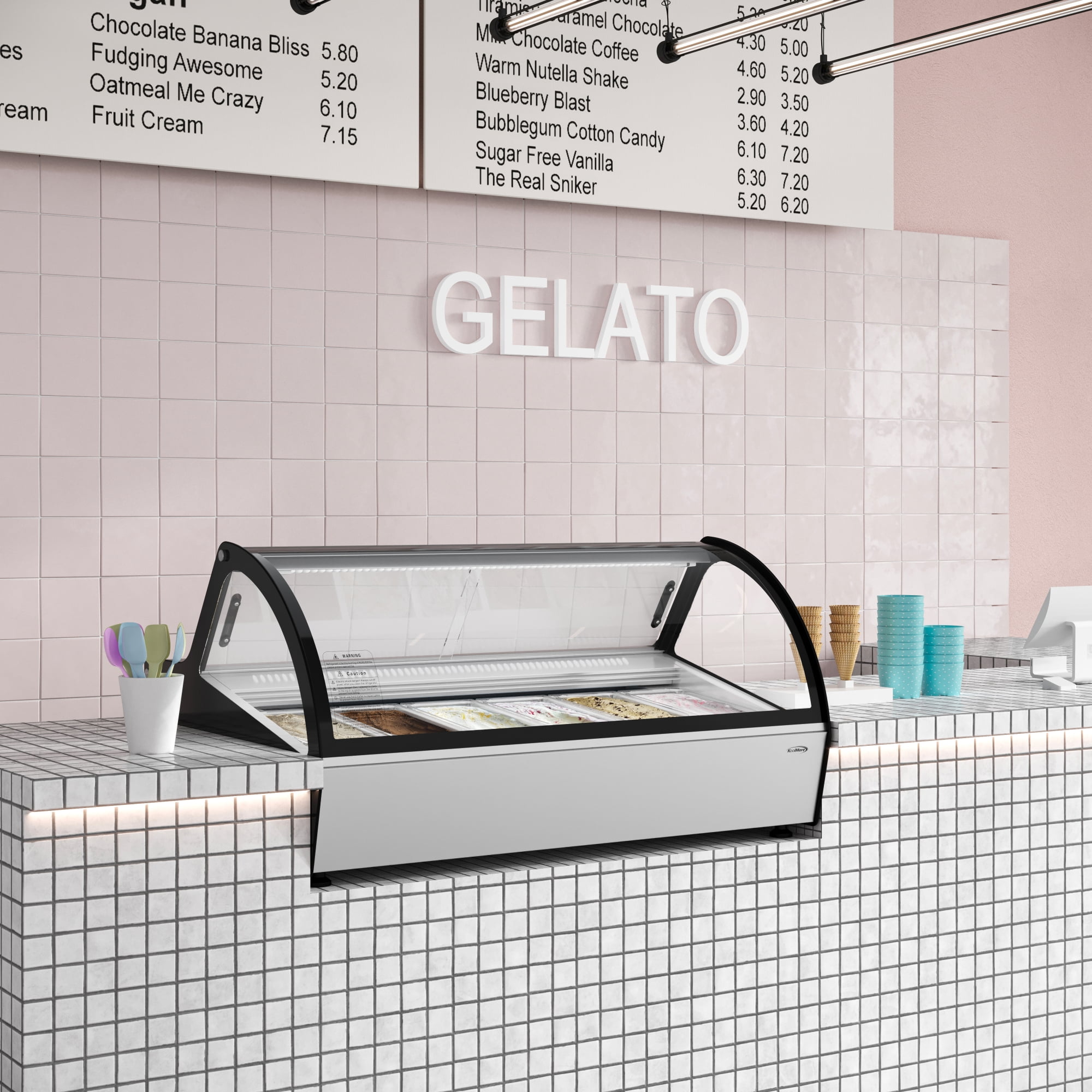 46 in. Countertop Gelato Display Case with 6 Pans and Built-in Glass Sneeze Guard in Stainless-Steel (KM-CGD6P)