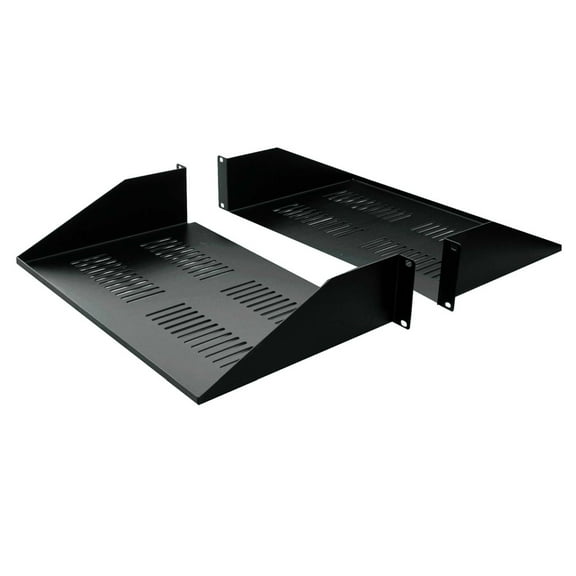 Quest Manufacturing Double-Sided Vented Divided Shelf, 2U, 19" x 25"D, Black