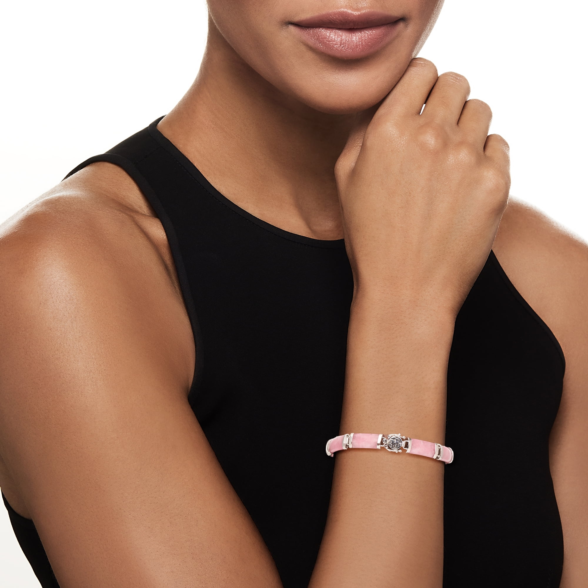 Ross-Simons Pink Jade "Good Fortune" Bracelet in Sterling Silver, Women's, Adult
