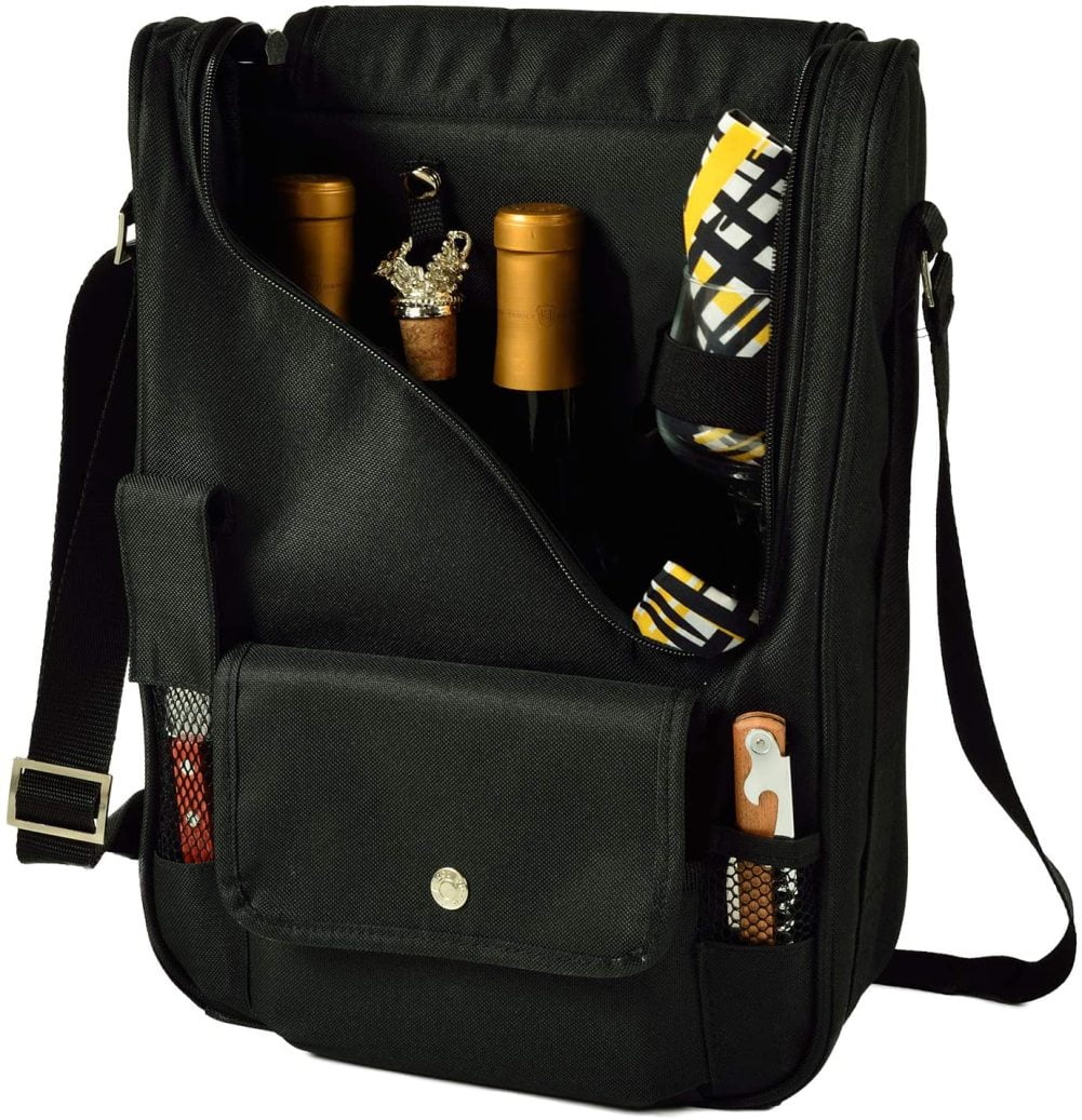 Picnic at Ascot Wine Carrier Deluxe with Glass Wine Glasses and