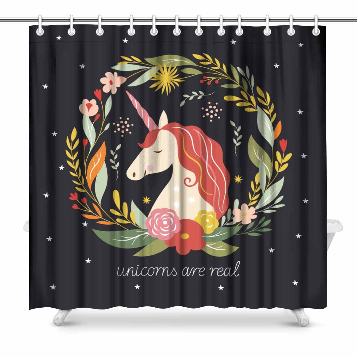 Pop Hello Fall Autumn Unicorn Bathroom Decor Shower Curtain Set 66x72 Inch