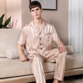 thumbnail image 1 of REDHOTYPE Solid Striped Men Pajama Sets Spring Summer Ultra-thin Ice Silk Men's Pajamas Set Soft Comfortable Pijamas Pyjama Homme, 1 of 4