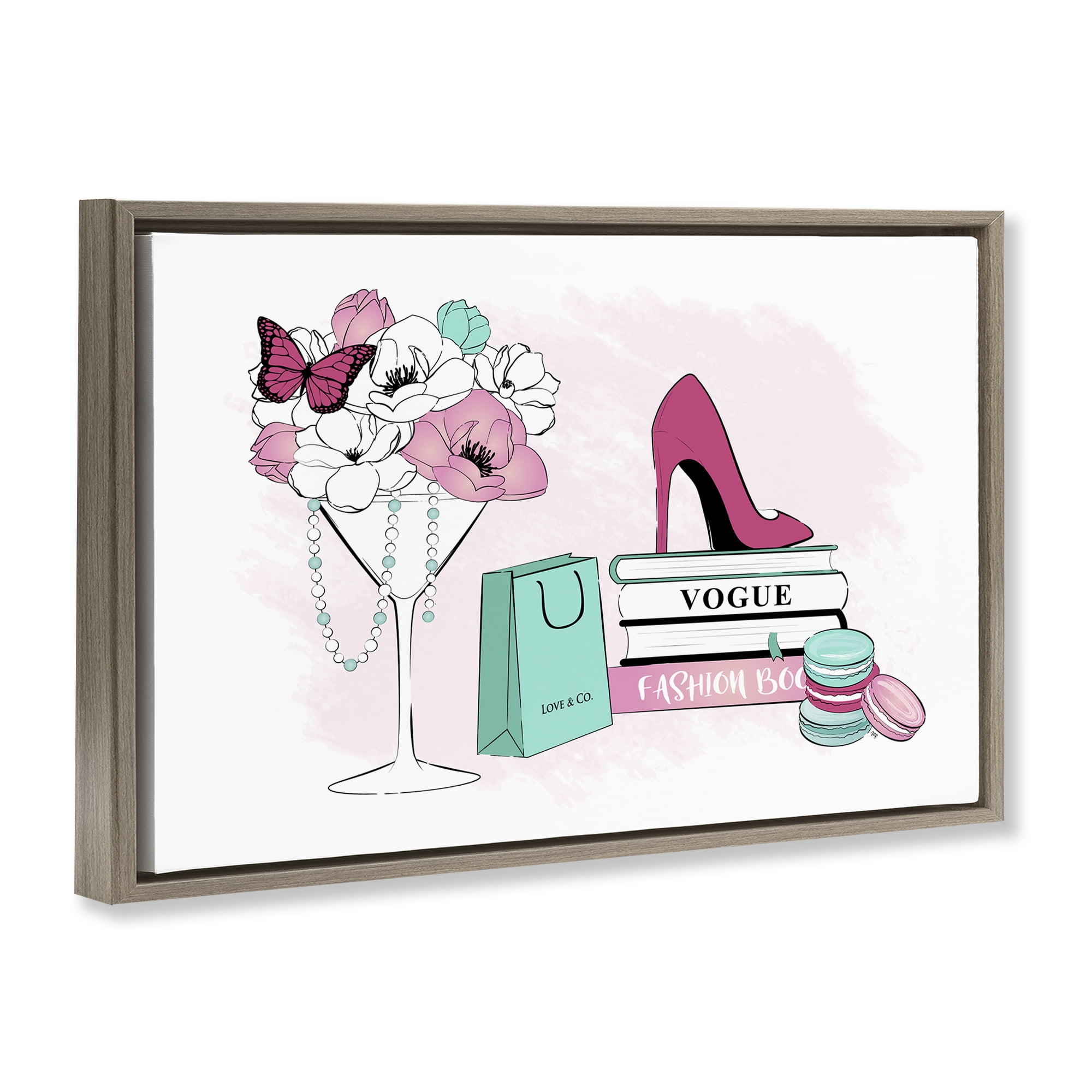 Stupell Industries Fashion Books Scene Fashion Painting Brown Floater Framed Canvas Art Print Wall Art, 25 x 17