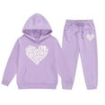 thumbnail image 3 of Girls' Clothing Sets Clearance Long Sleeve Heart Printed Shirt Pants Set Graphic Print Casual Clothes Set for Children Kids,Purple,10-11 Years, 3 of 4