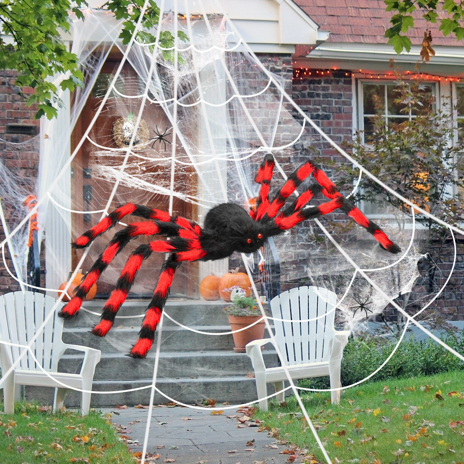 Innens 11.8ft Halloween 144 LED Purple Spider Web Lights with 35" Giant Spider Light up Cobweb Halloween Decorations for Indoor Ourdoor Garden Yard Home Patio (Red, 3Pcs)