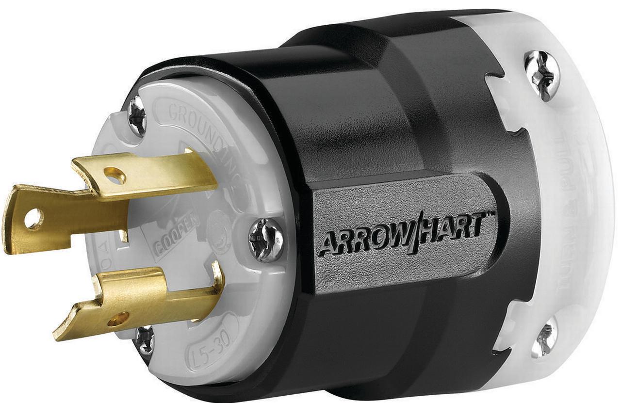 Cooper Wiring Arrow Hart Polarized Ultra Grip Plug 125 Vac 30 A 2 P 3 W Black White