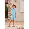 thumbnail image 5 of Arshiner Boys 2 Pieces Summer Beach Outfits Short Sleeve Button Down Shirts and Shorts Vacation Texture Sets for Kids, 5 of 8