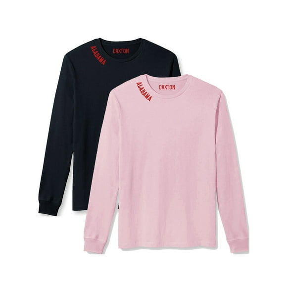 Daxton Premium Alabama Men Long Sleeves T Shirt Ultra Soft Medium Weight Cotton, 2Pk Black Red Pink Red 1XL