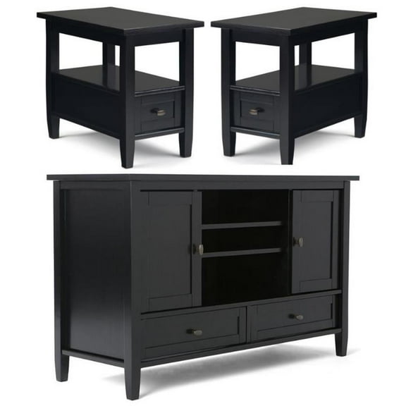 Home Square 3-Piece Set with 47" TV Media Stand and 2 14" Narrow Side Tables