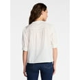 thumbnail image 4 of Time and Tru Women's and Women's Plus Cotton Lace Inset Blouse with Elbow Length Sleeves, Sizes XS-4X, 4 of 6