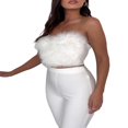 thumbnail image 3 of PENGXIANG Haut Court en Plumes pour Femmes, Haut en Fausse Fourrure à Bretelles Spaghetti, Haut Court Tube, Tenue de Soirée Boîte de Nuit, 3 of 5