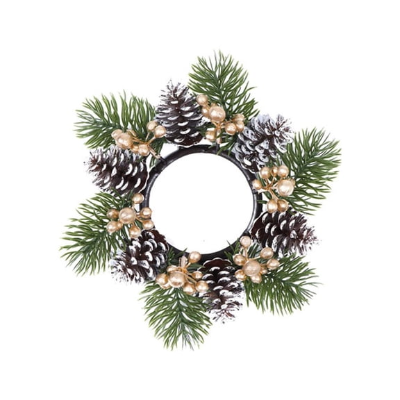 Christmas Candle Rings- Xmas Artificial Berries Candle Wreath Holder with Pine Cones for Pillar Rustic Wedding Centerpiece Holiday Table Decoration