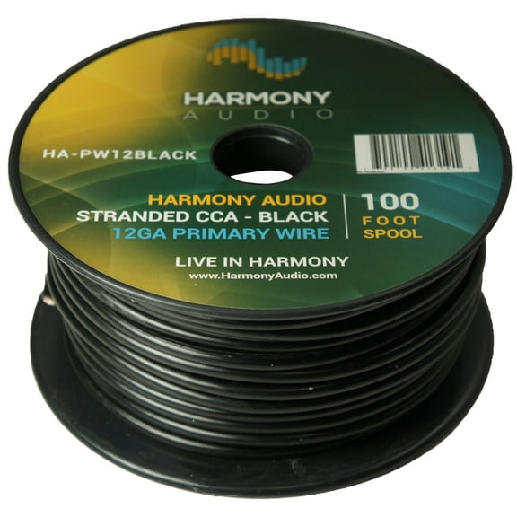 Harmony Car Primary 12 Gauge Power or Ground Wire 100 Feet Spool Black Cable New